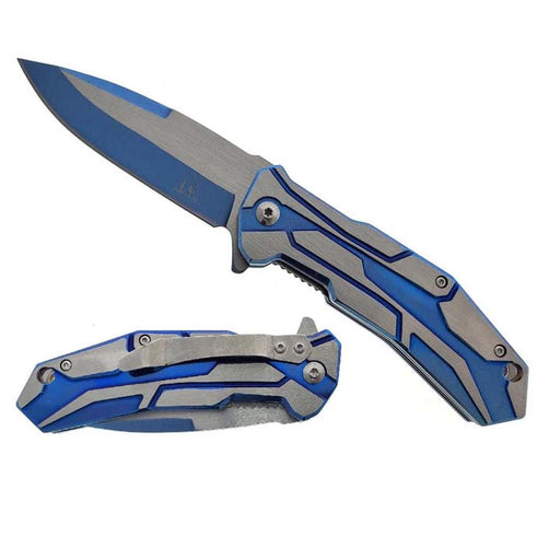 Falcon 7.5" Blue & Silver Spring Assisted Knife_0