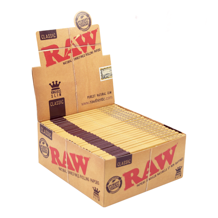 RAW Classic Natural Unrefined Rolling Paper [CP1069][CP1055] 1 - 1/4" Size ONE King Slim - 50 packs
