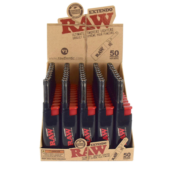 RAW | Extendo Lighters Adjustable Flame Refillable Lighters – Display/50 Lighter ONE