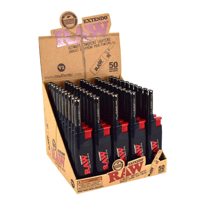 RAW | Extendo Lighters Adjustable Flame Refillable Lighters – Display/50 Lighter ONE
