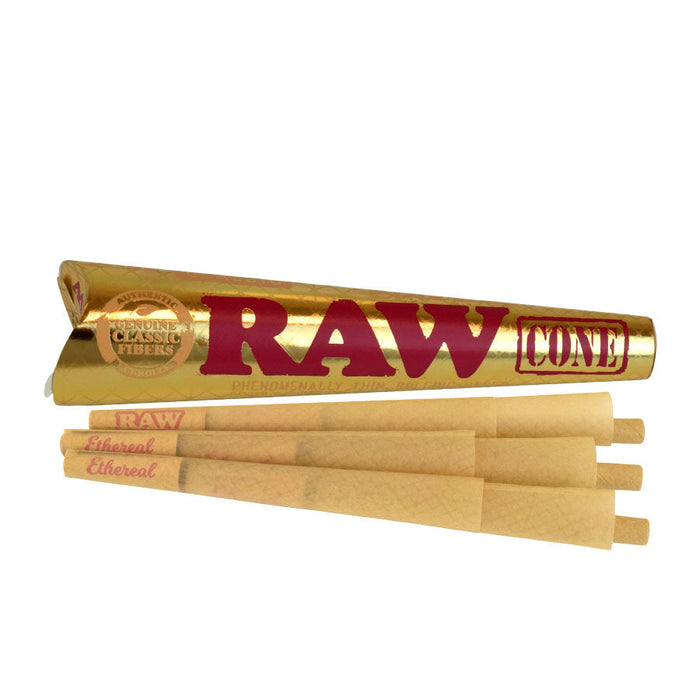 RAW | Ethereal 1 1/4 Size Unrefined Pre-Rolled Cones – 6 Pack (Box of 32) Pre-rolled Cone (Display Pack) ONE