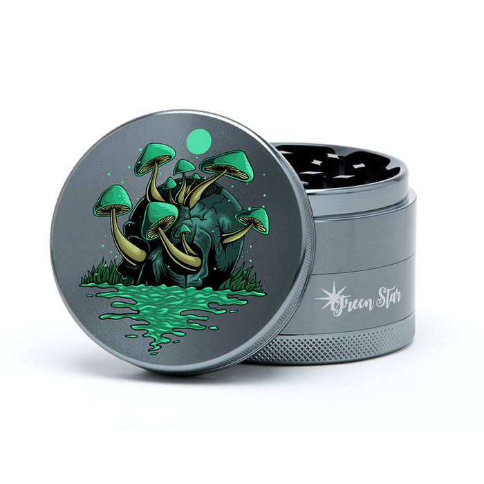 Green Star | 2.5" (63mm) Grinder - Mushroom Skull Design Regular Grinder Green Star Herb Grinders