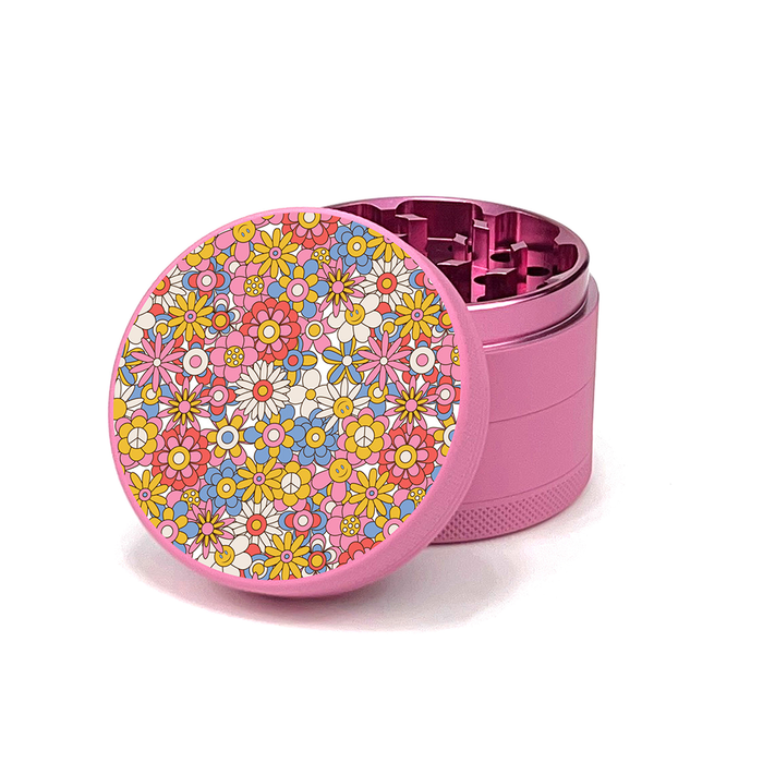 Green Star | 2.5" (63mm) Herb Grinder - Retro Flowers Regular Grinder Green Star Herb Grinders