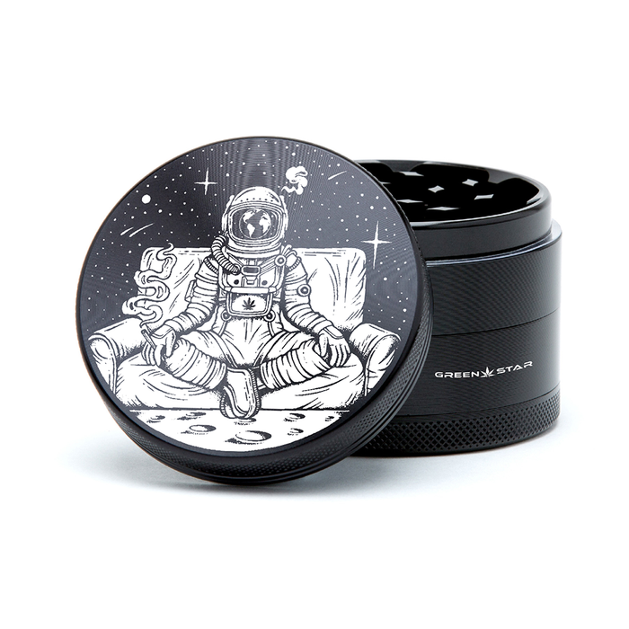 Green Star | 2.5" (63mm) Grinder - Astronaut Chillin on the Moon Design Regular Grinder Green Star Herb Grinders