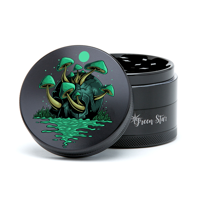 Green Star | 2.5" (63mm) Grinder - Mushroom Skull Design Regular Grinder Green Star Herb Grinders
