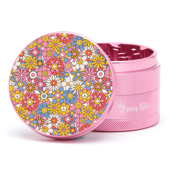 Green Star | 2.5" (63mm) Herb Grinder - Retro Flowers Regular Grinder Green Star Herb Grinders