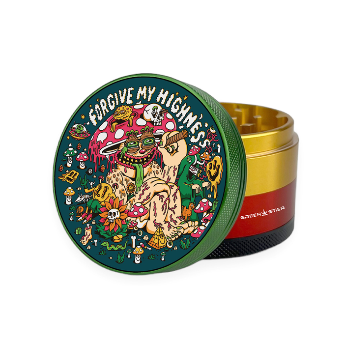 Green Star | 2.5" (63mm) Grinder - Forgive My Highness Design Regular Grinder Green Star Herb Grinders Rasta