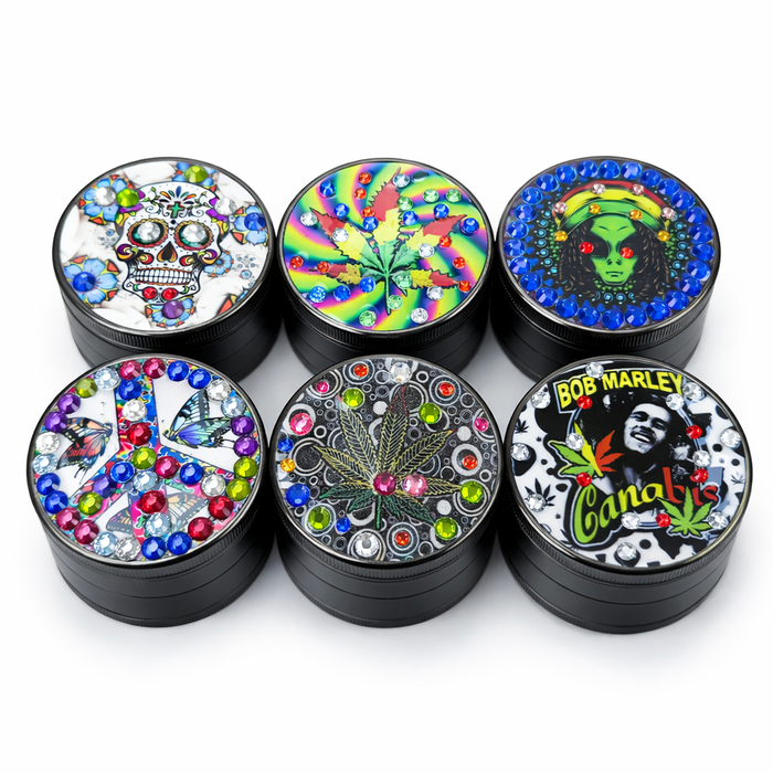 Genie | 4-Part 63mm 3D Decorative Grinder with rhinestones – Box of 6 [GR63]