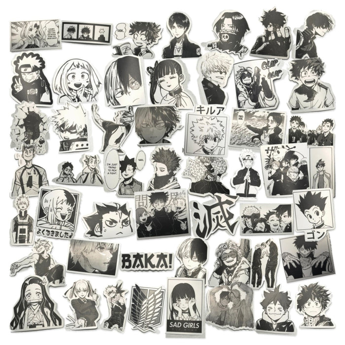 50-Piece Black & White Anime Sticker Pack – Series 02 Stationery · Accessory Super Supplys Inc