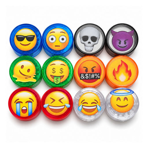 55mm Emoji Design 3-Part Plastic Grinder – 24 PCS Display Display Pack Super Supplys Inc