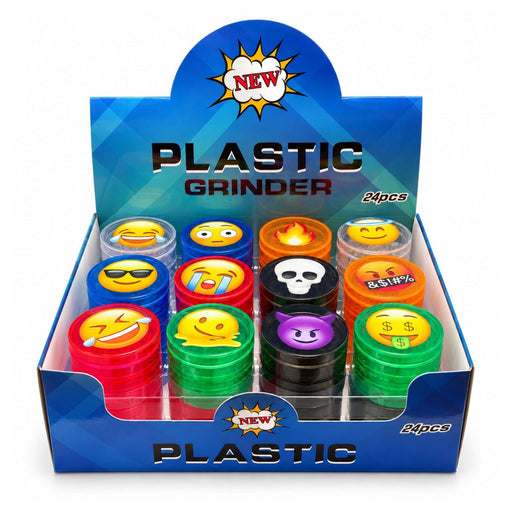 55mm Emoji Design 3-Part Plastic Grinder – 24 PCS Display Display Pack Super Supplys Inc Default Title