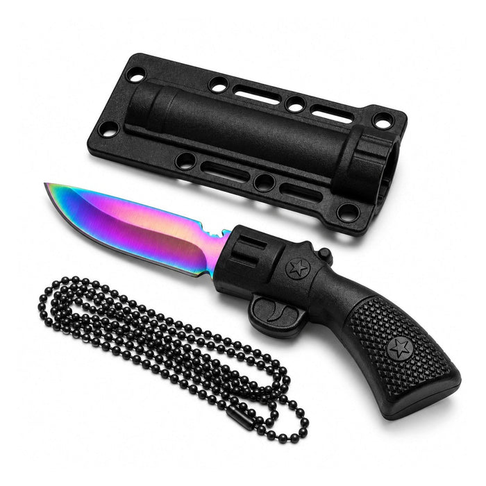 5.7" Rainbow Revolver Mini Fixed Blade Knife with Sheath Fixed Blade Knife Super Supplys Inc