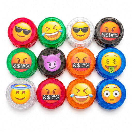 58mm x 45mm Emoji 4-Part Plastic Herb Grinder – 12PCS Display Display Pack Super Supplys Inc