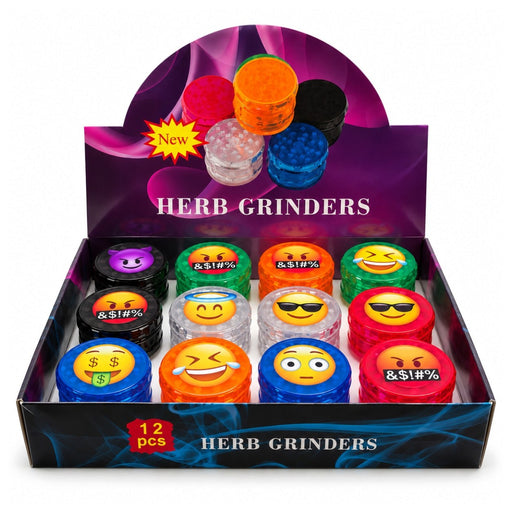58mm x 45mm Emoji 4-Part Plastic Herb Grinder – 12PCS Display Display Pack Super Supplys Inc Default Title