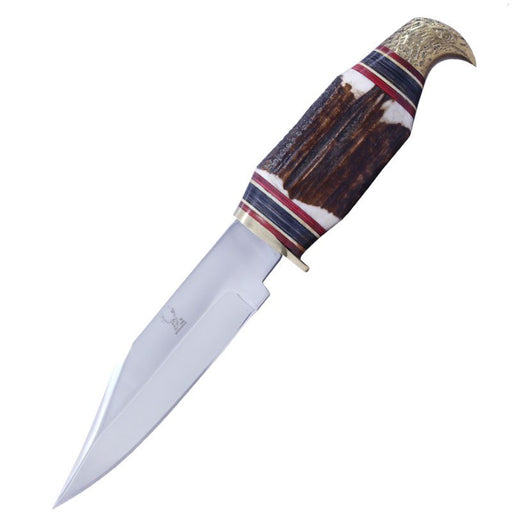 The Bone Edge | 9.5″ Artificial Stag Handle Eagle Head Hunting Knives With Leather Sheath (14436) Fixed Blade Knife Canadian Distributor