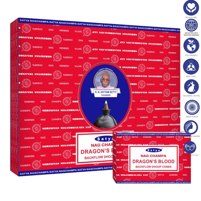 Satya Nag Champa Backflow Incense Cones Incense SunGlow Satya DRAGONS BLOOD Backflow Incense Cones