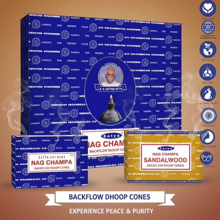 Satya Nag Champa Backflow Incense Cones Incense SunGlow