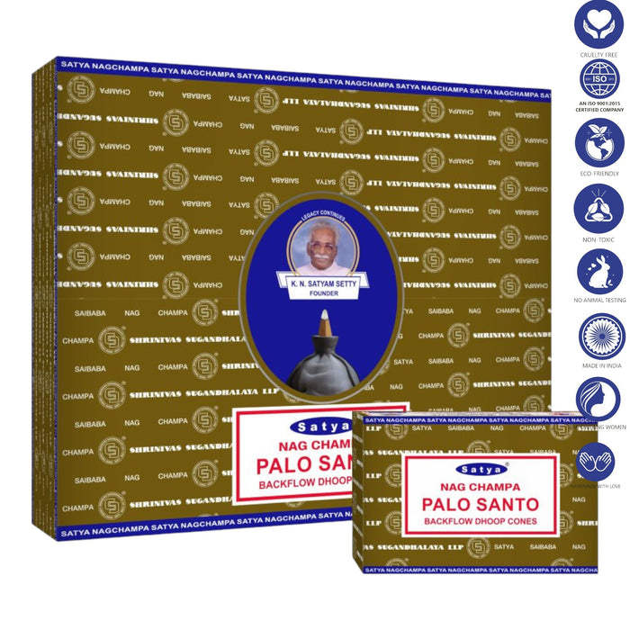 Satya Nag Champa Backflow Incense Cones Incense SunGlow Satya PALO SANTO Backflow Incense Cones