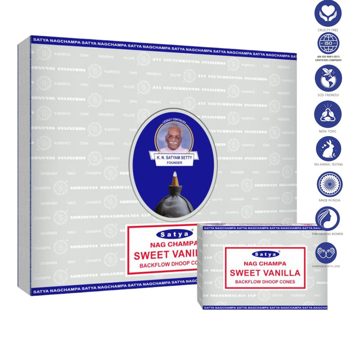 Satya Nag Champa Backflow Incense Cones Incense SunGlow Satya SWEET VANILLA Backflow Incense Cones