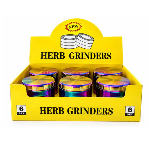 63mm Rainbow Electroplated 4-Part Metal Grinder – 6 PCS Display Display Pack Super Supplys Inc Default Title