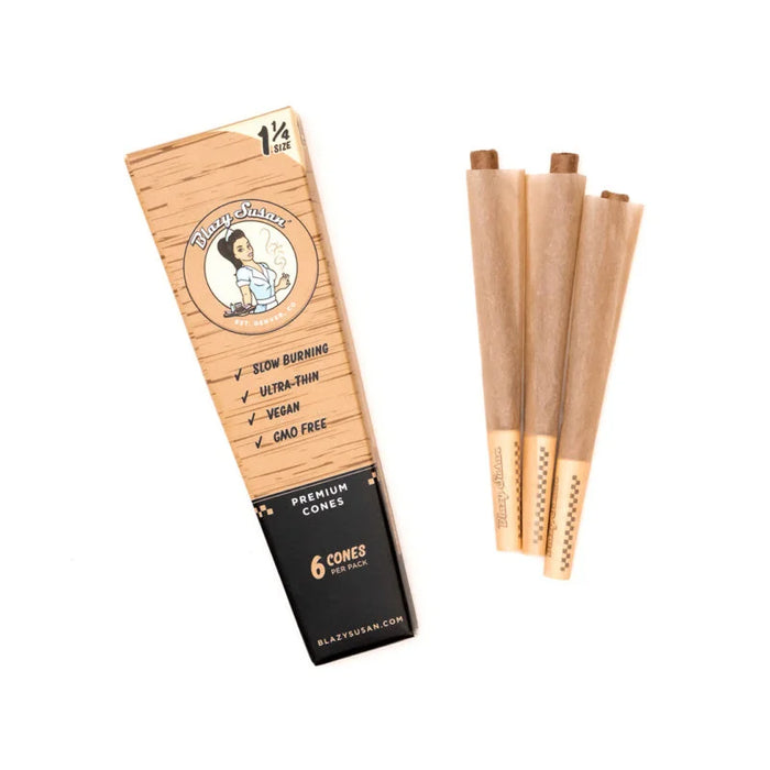 Blazy Susan | Unbleached 1 1/4 Pre Rolled Cones Box of 21