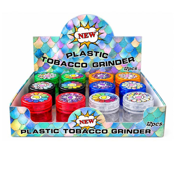 63mm Rainbow Flower 4-Part Plastic Grinder – 12 PCS Display Display Pack Super Supplys Inc Default Title