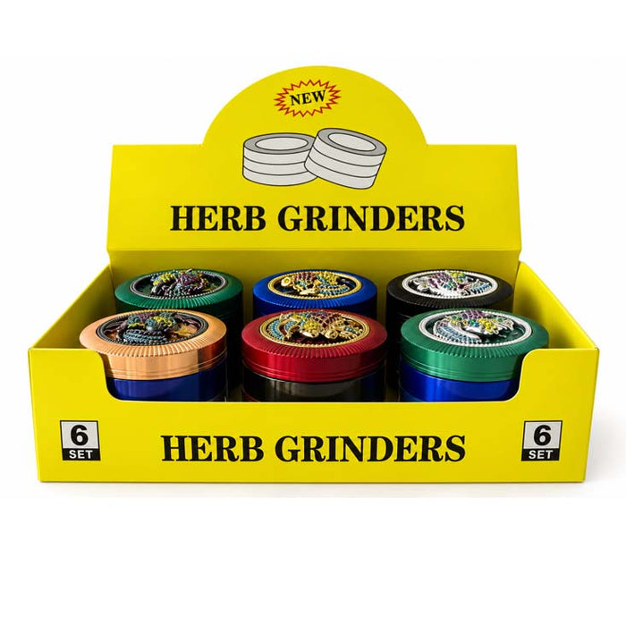 62mm 4-Piece Jeweled Turtle Metal Grinder – 6-Piece Display Display Pack Super Supplys Inc Default Title