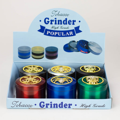 4 parts color grinder with a cubic zirconia decoration lid Box of 6 Display Pack ONE