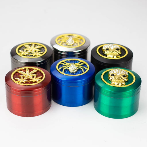 4 parts color grinder with a cubic zirconia decoration lid Box of 6 Display Pack ONE
