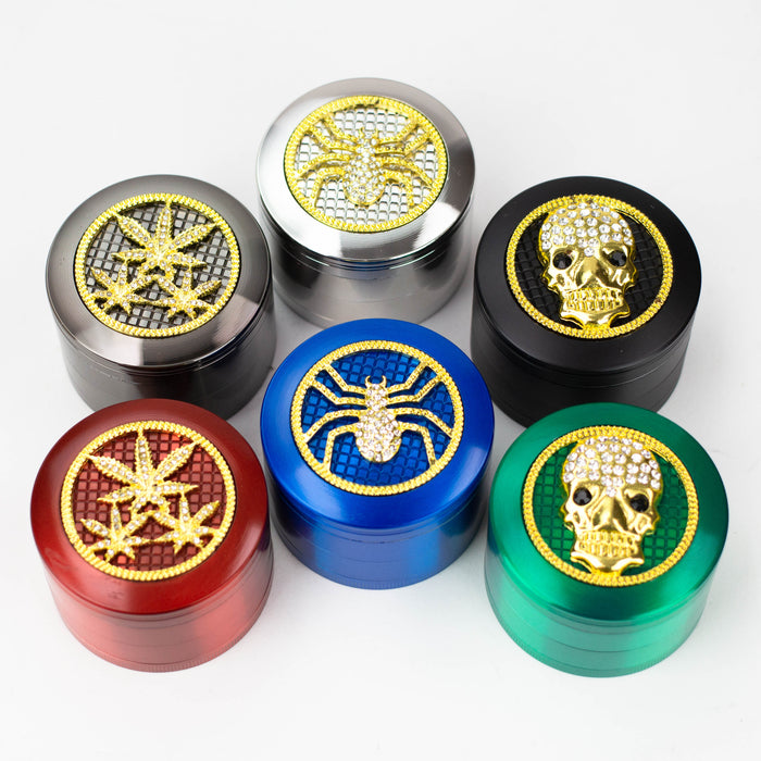 4 parts color grinder with a cubic zirconia decoration lid Box of 6 Display Pack ONE