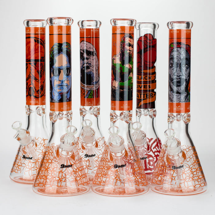 15.5"  9 mm Graphic glass water bong [GB-T-2117]