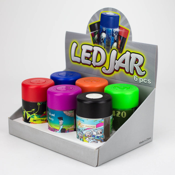 LED Plastic Stash Jars with cartoon Designs Box of 6 [SL19] Jar Canadian Distributor