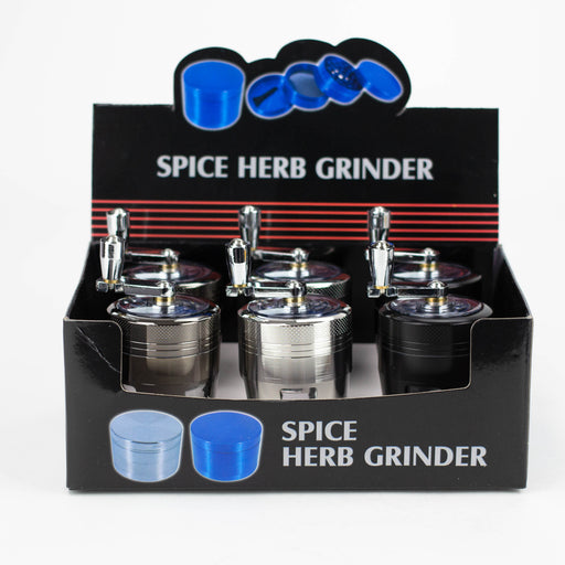 CNC Crank 4 parts herb grinder with handle Box of 6 [G1044] Display Pack Canadian Distributor