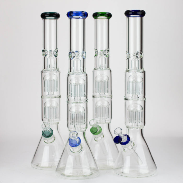 19" Dual 8 arms perc, with splash guard 7mm glass water bong [G11135] Beaker Bong Purple Haze Smoke Inc