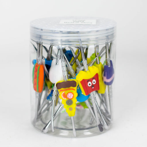 Metal silicone dabber with assorted Cartoon Jar of 30 [71-04A] Bongs Accessories Canadian Distributor