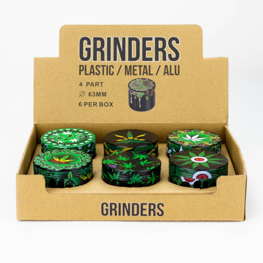 4 Parts Leaf Picture Novelty Herb Grinder Assorted Box of 6 Display Pack Canadian Distributor
