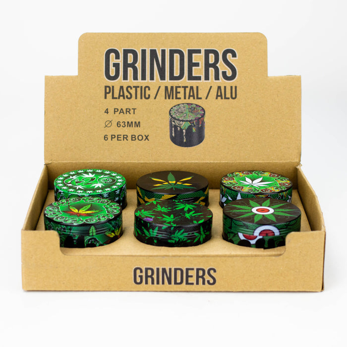 4 Parts Leaf Picture Novelty Herb Grinder Assorted Box of 6 Display Pack Canadian Distributor