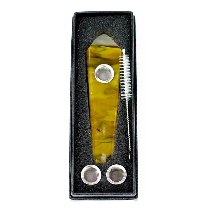 Acid Secs | Red Agate Crystal Pipe with Choke Quartz hand pipe Acid Secs Productions Inc.