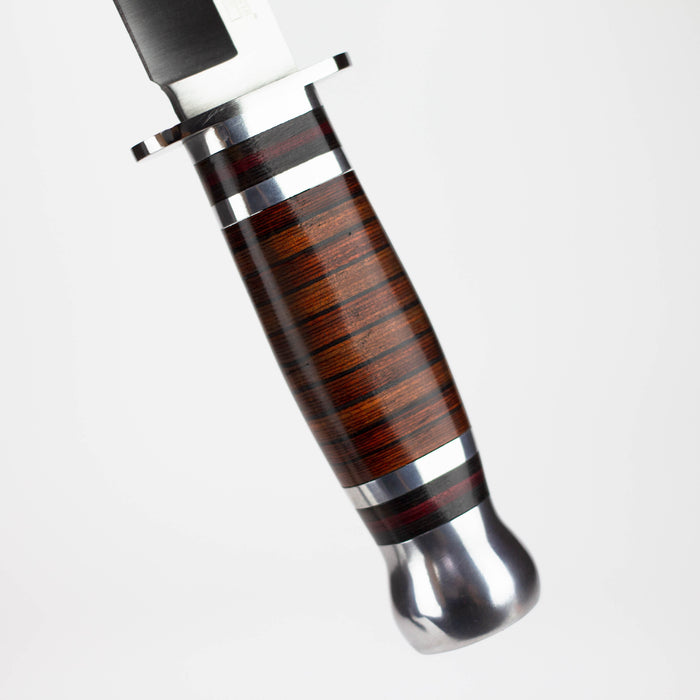 10" Silver Stainless Steel Hunting Knife Wood Handle with Sheath [HK-6860] Fixed Blade Knife Canadian Distributor