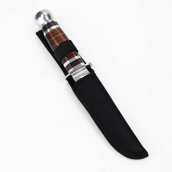 10" Silver Stainless Steel Hunting Knife Wood Handle with Sheath [HK-6860] Fixed Blade Knife Canadian Distributor