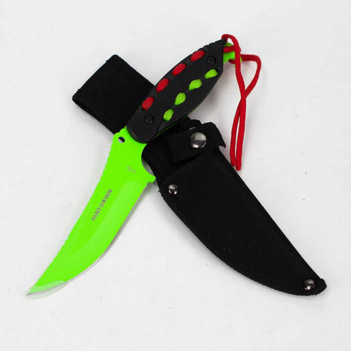 Hunt-Down | 8" Light Green Hunting Knife With Black Handle and Green Red paracord [9759] Fixed Blade Knife Canadian Distributor