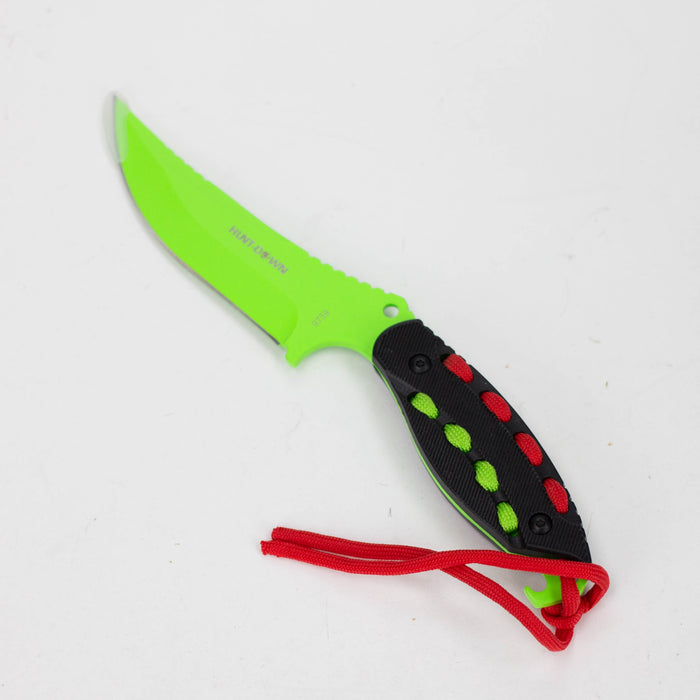 Hunt-Down | 8" Light Green Hunting Knife With Black Handle and Green Red paracord [9759] Fixed Blade Knife Canadian Distributor