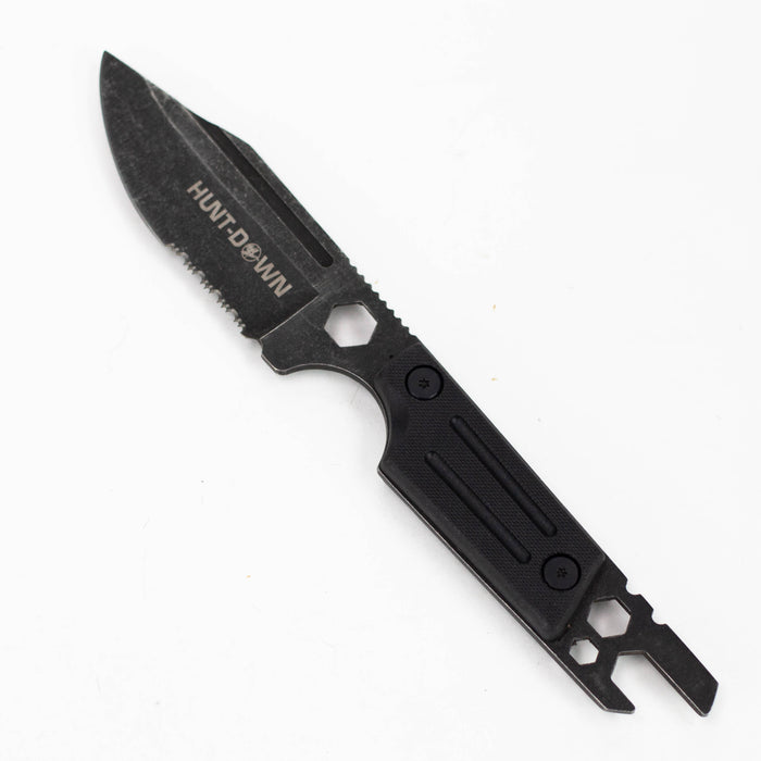 Hunt-Down | 9.5" Stonewashed Fixed Blade Full Tang Tactical Knife Sheath & Wrench [9839] Fixed Blade Knife Canadian Distributor