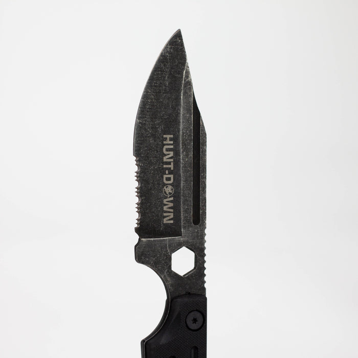 Hunt-Down | 9.5" Stonewashed Fixed Blade Full Tang Tactical Knife Sheath & Wrench [9839] Fixed Blade Knife Canadian Distributor