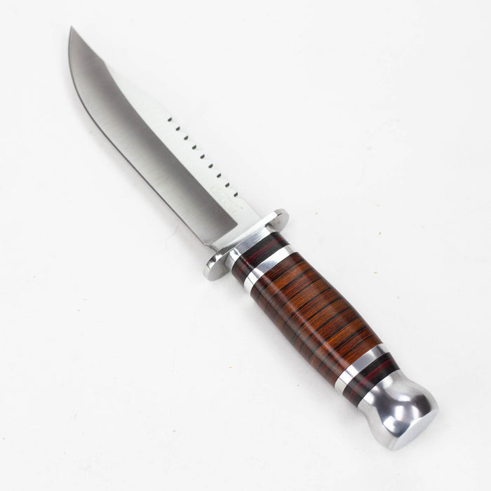 10" Silver Stainless Steel Hunting Knife Wood Handle with Sheath [HK-6860] Fixed Blade Knife Canadian Distributor