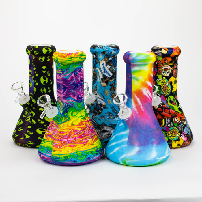 8" Silicone Bong With Assorted Graphics [7050094B] Resin · Silicone · Plastic Bong Purple Haze Smoke Inc