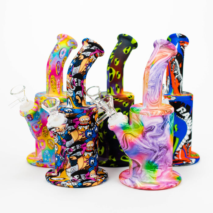 9" Silicone Bong With Assorted Graphics [7050067B] Resin · Silicone · Plastic Bong Purple Haze Smoke Inc