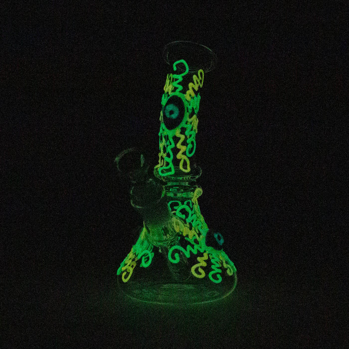 Z8" Glow in the dark Glass Bong With Eye Design [BH090] Glass Bong 777 Smoke