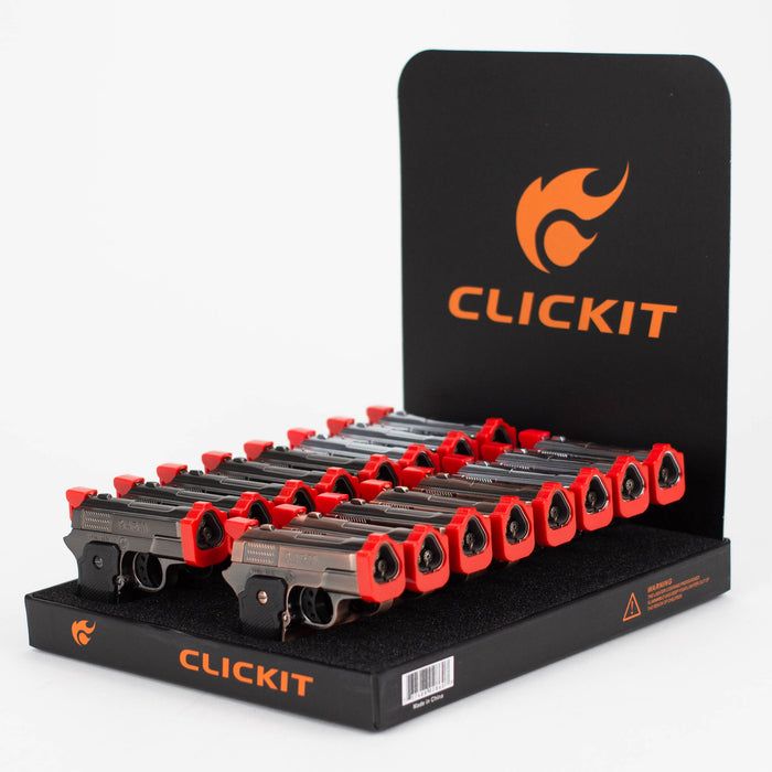 CLICKIT | Single flame Pistol Torch lighter Display of 16 [GH-10260-1]