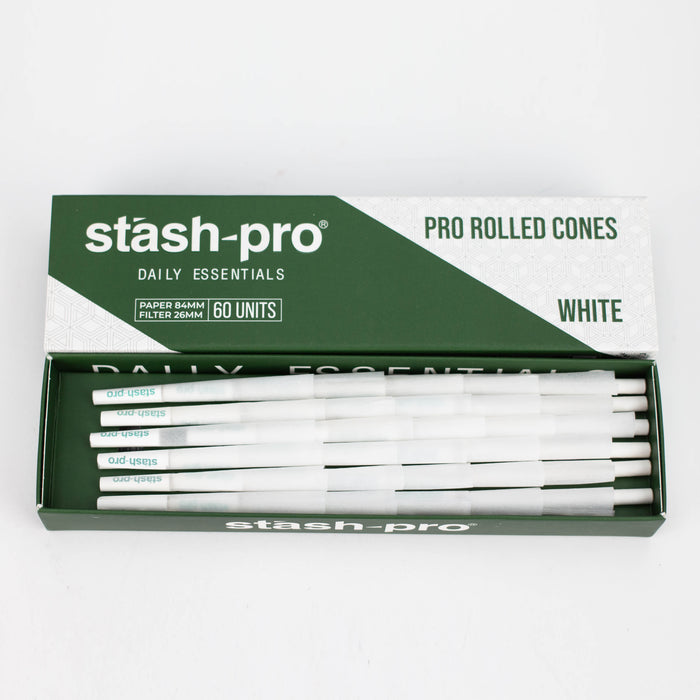 Stash-Pro | Bleached (White) Pro rolled Cones Pre-rolled Cone (Display Pack) Stash-Pro 1 1/4 Size (60 Cones)